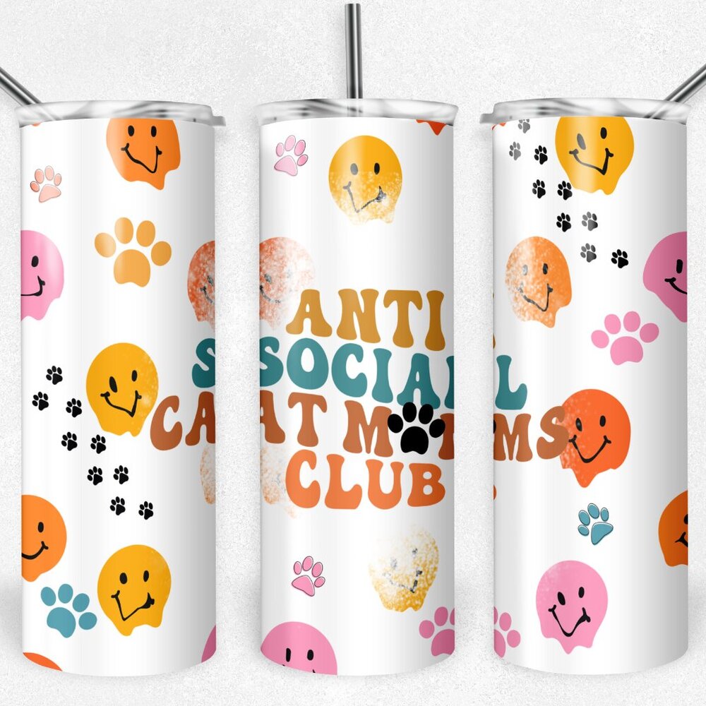 Anti Social Cat Mom Club Metal Insulated Tumbler - Picture 1 of 1
